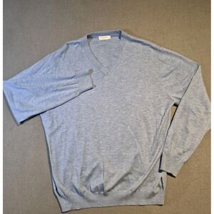 Tom James Sweater Mens Large Blue Merino‎ Wool Pullover Golfer Golfing